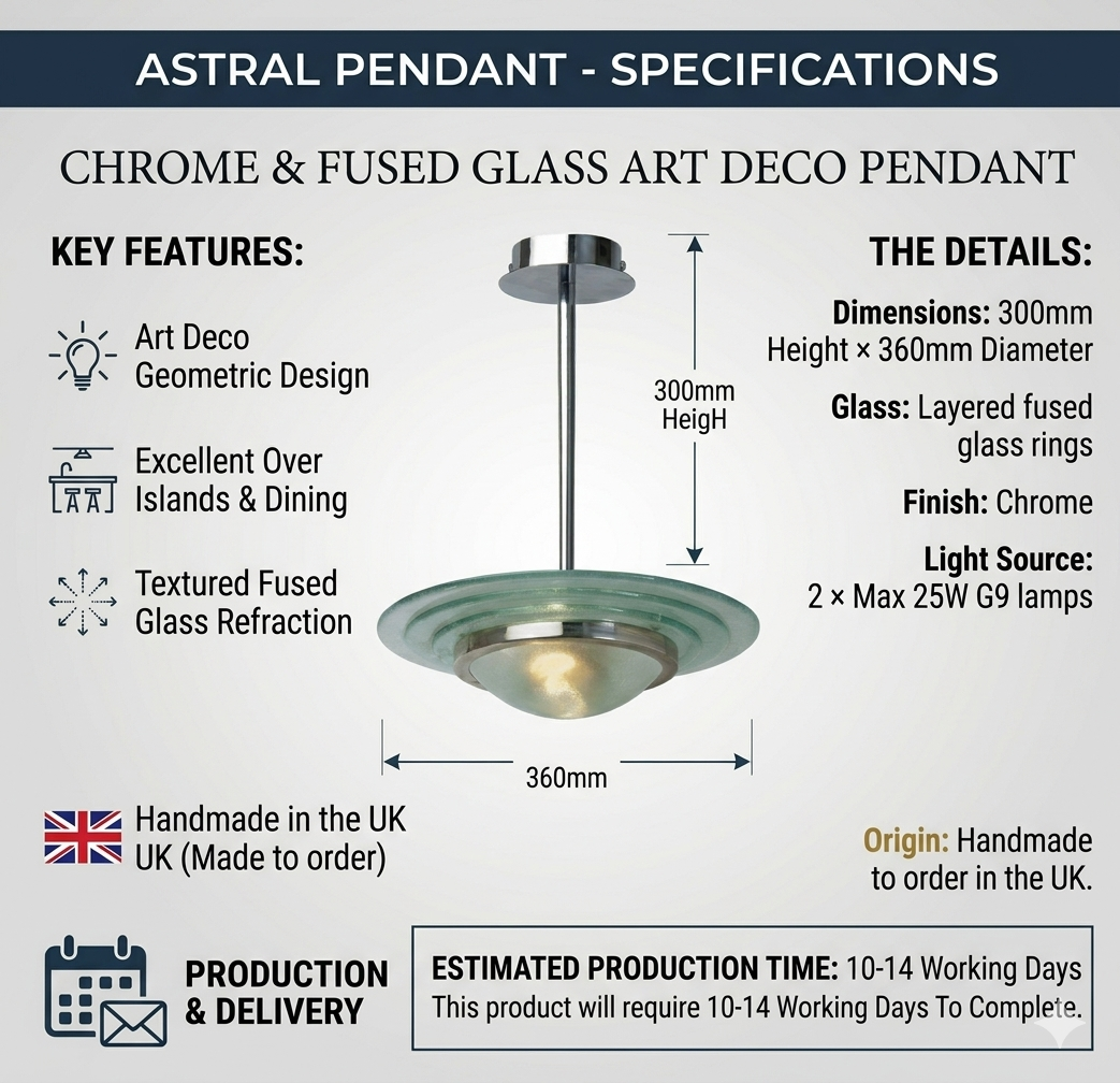 The Astral Art Deco Pendant in Fused Glass – Chrome