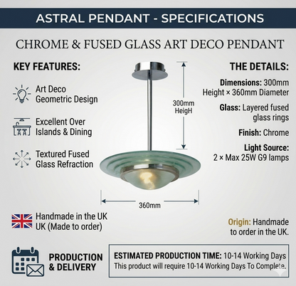 The Astral Art Deco Pendant in Fused Glass – Chrome