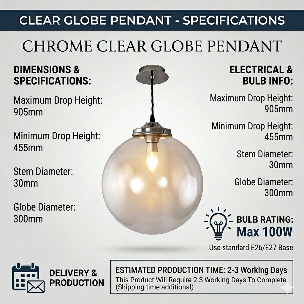 The Anik 300mm Clear Glass Globe Pendant Light – Chrome