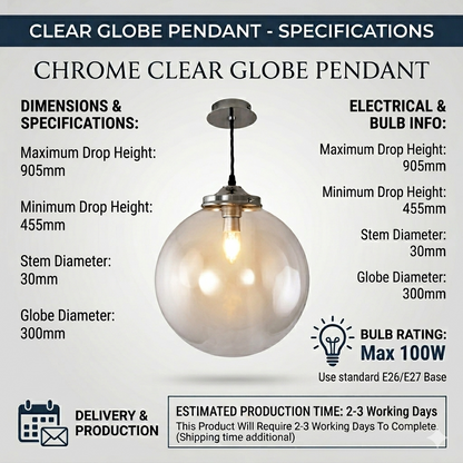 The Anik 300mm Clear Glass Globe Pendant Light – Chrome
