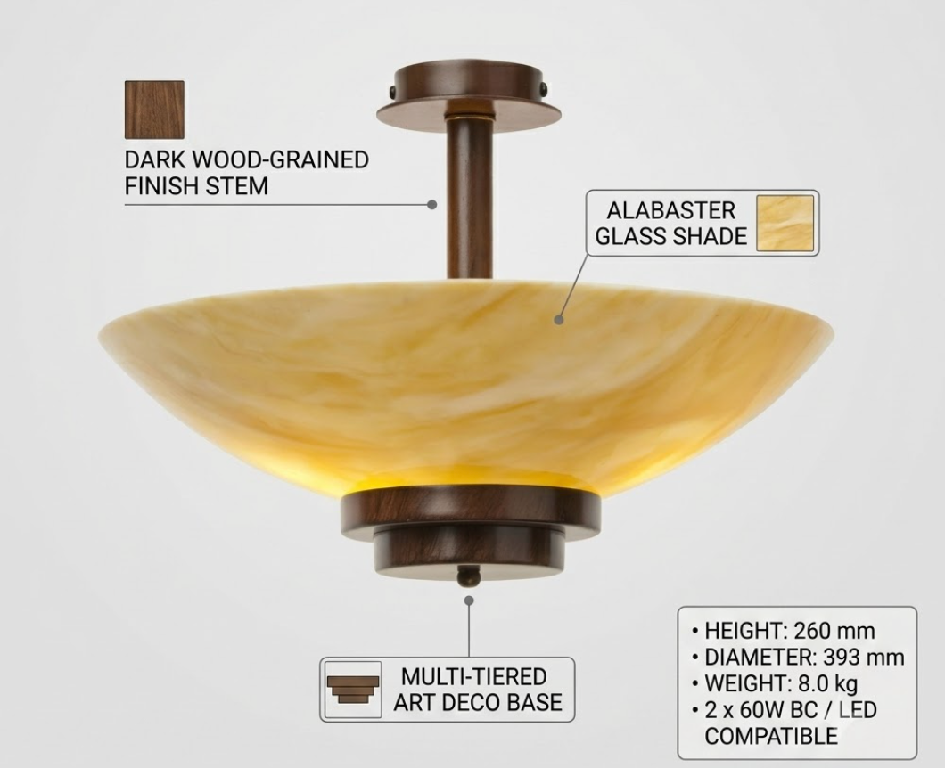 The Stratton Antique Opal Uplighter Ceiling Light