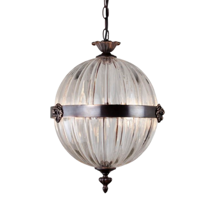 The Belzoni Lionhead Glass Pendant Light in Antique Bronze